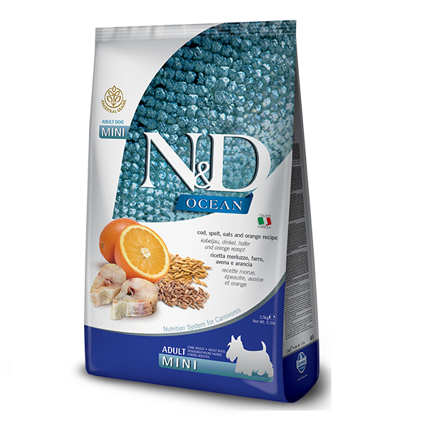 Низькозерновий сухий корм Farmina N&D Ocean для дорослих собак дрібних порід з тріскою та апельсином