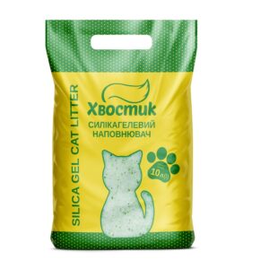 Наповнювач Хвостик для котів, силікагель, дрібний з зеленими гранулами