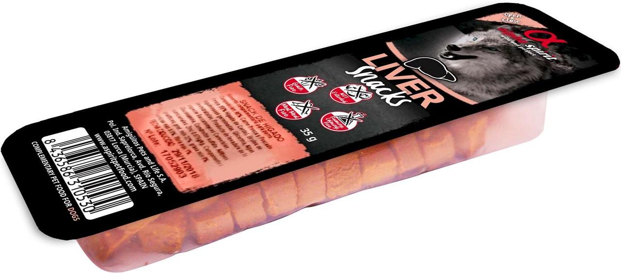 Ласощі для собак Alpha Spirit Snacks напіввологі беззернові кубики з печінкою 35 г