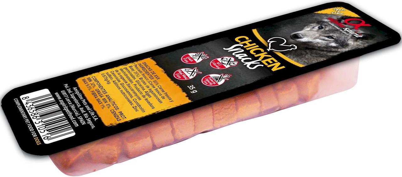 Ласощі для собак Alpha Spirit Snacks напіввологі беззернові кубики з куркою 35 г