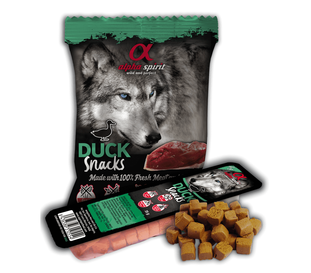 Ласощі для собак Alpha Spirit Snacks напіввологі беззернові кубики з качкою 35 г - Зображення 5