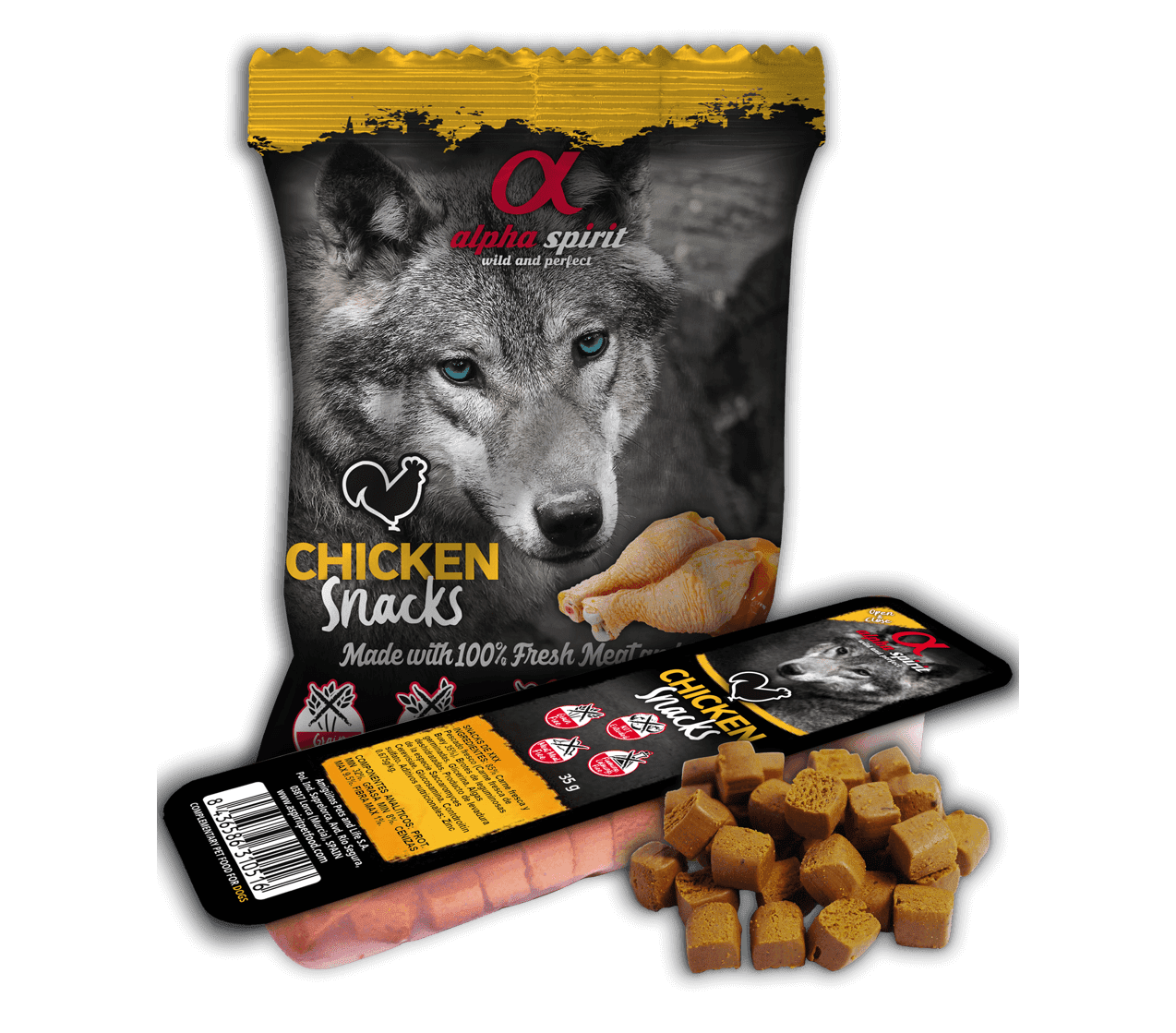 Ласощі для собак Alpha Spirit Snacks напіввологі беззернові кубики з куркою 35 г - Зображення 5