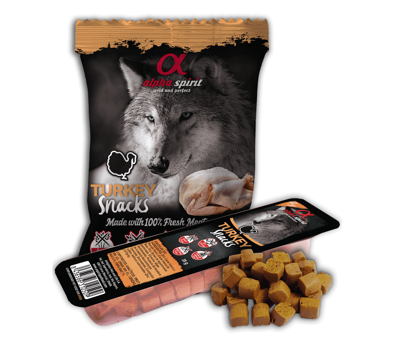 Ласощі для собак Alpha Spirit Snacks напіввологі беззернові кубики з індичкою 35 г - Зображення 5