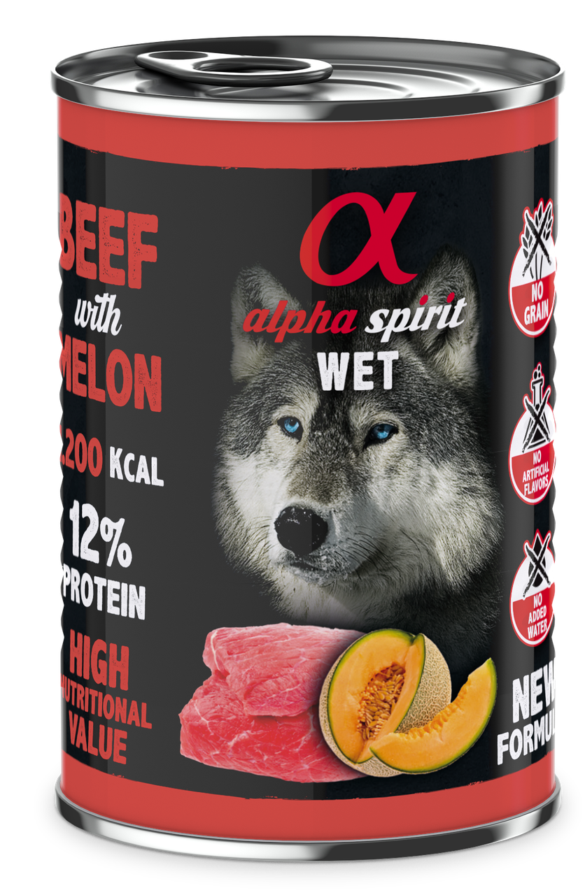 Повнораціонний вологий корм Alpha Spirit Beef with Melon з яловичиною та динею для дорослих собак 400 г (as969954)