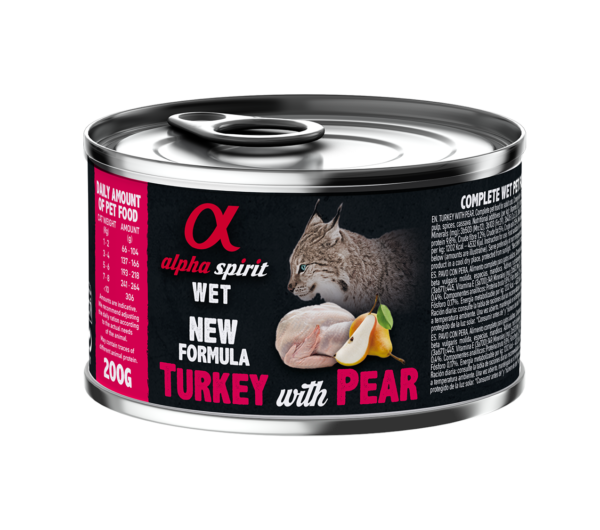 Повнораціонний вологий корм Alpha Spirit Turkey with Pear з індичкою та свіжими грушами для дорослих котів 200 г (as969206)
