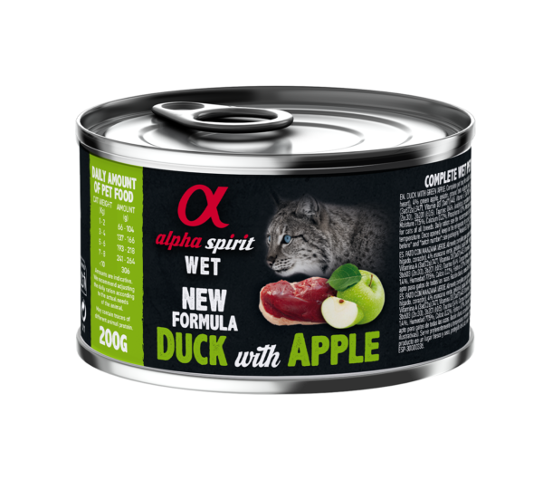 Повнораціонний вологий корм Alpha Spirit Duck with Green Apple з качкою та зеленими яблуками для дорослих котів 200 г (as311490)