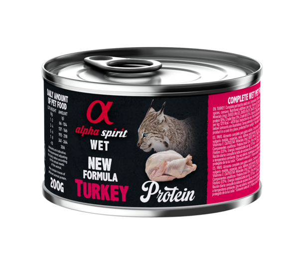 Повнораціонний вологий корм Alpha Spirit Turkey Protein з індичкою для дорослих котів 200 г (as311247)
