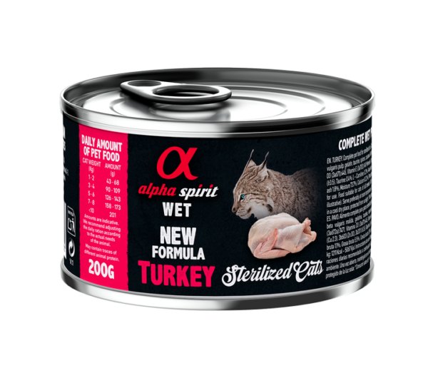 Повнораціонний вологий корм Alpha Spirit Turkey Sterilized з індичкою для стерилізованих котів 200 г (as311162)