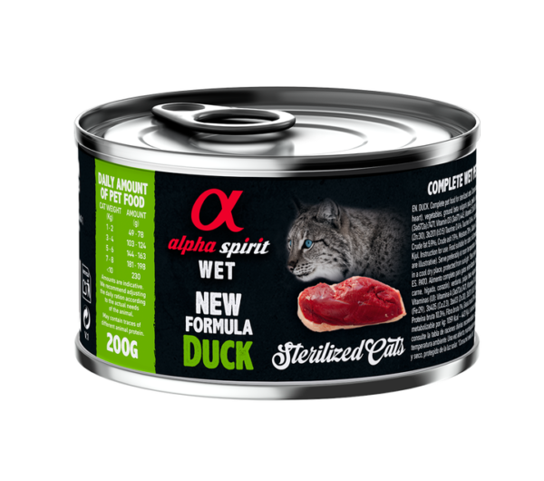 Повнораціонний вологий корм Alpha Spirit Duck Sterilized з качкою для стерилізованих котів 200 г (as311155)