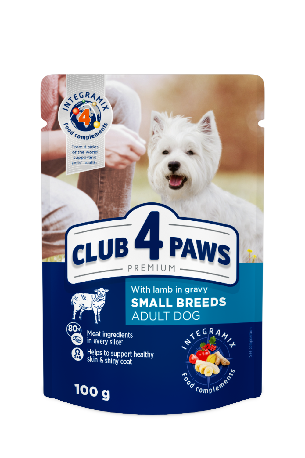 CLUB 4 PAWS Преміум "З ягням в соусі". Повнораціонний консервований корм для дорослих собаr 100 г × 24 шт