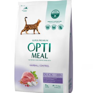 OPTIMEAL Повнораціонний сухий корм для дорослих котів з ефектом виведення шерсті - качка
