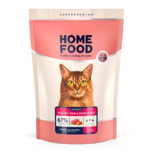 Home Food Сухий корм здорова шкіра та блиск шерсті для дорослих котів Індичка та лосось