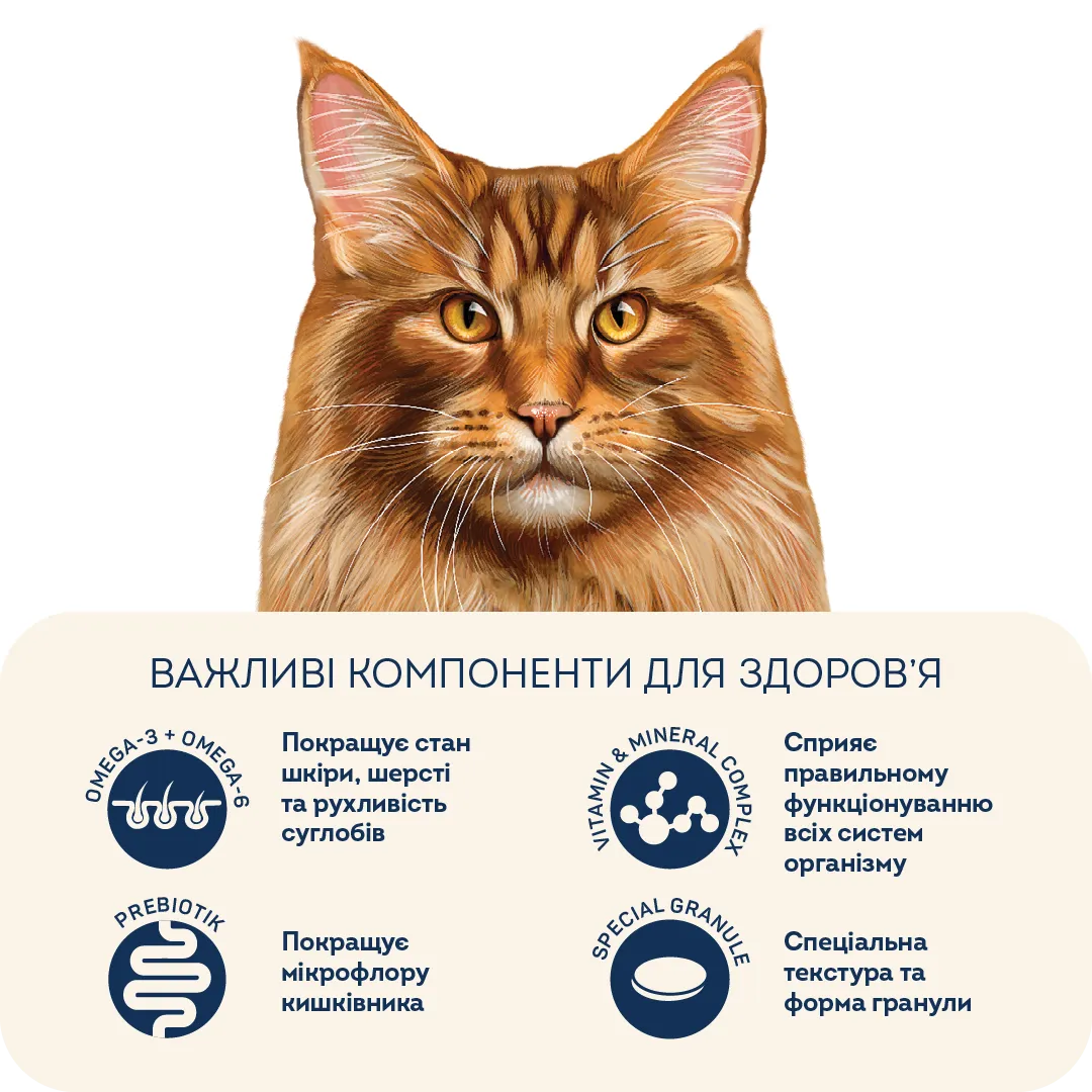 Сухий корм для підтримки опорно-рухового апарату стерилізованих/кастрованих дорослих котів великих порід Телятина з лососем та в’яленими томатами For the support of the musculoskeletal system. For large breeds - Зображення 4