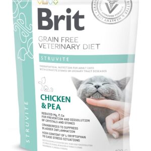 Сухий корм Brit GF VetDiet Cat Struvite для котів, при сечокам'яній хворобі, з куркою та горохом, 400 г