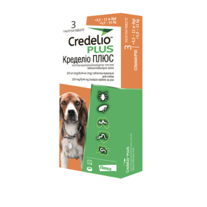 Кределіо Плюс для собак - Протипаразитарні жувальні таблетки від бліх, кліщів та гельмінтів 5,5 -11кг (225/8,44мг) 3табл