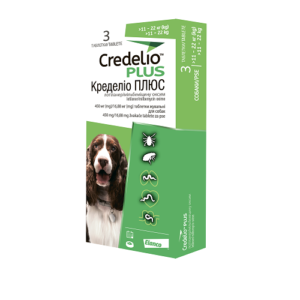 Кределіо Плюс для собак - Протипаразитарні жувальні таблетки від бліх, кліщів та гельмінтів 11-22кг (450/16,88мг) 3табл
