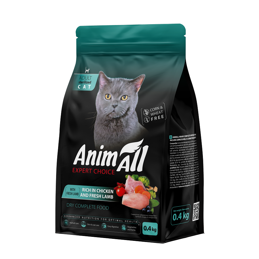 AnimAll Повнораціонний сухий корм для стерилізованих кішок з куркою та свіжою ягнятиною